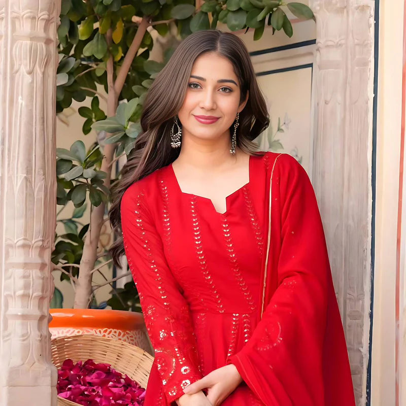 New Function Wear Red Color Premium Anarkali Set
