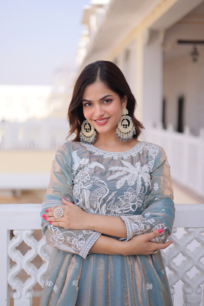 Festive Special Fendi Satin Ready-Made Gown with Dupatta