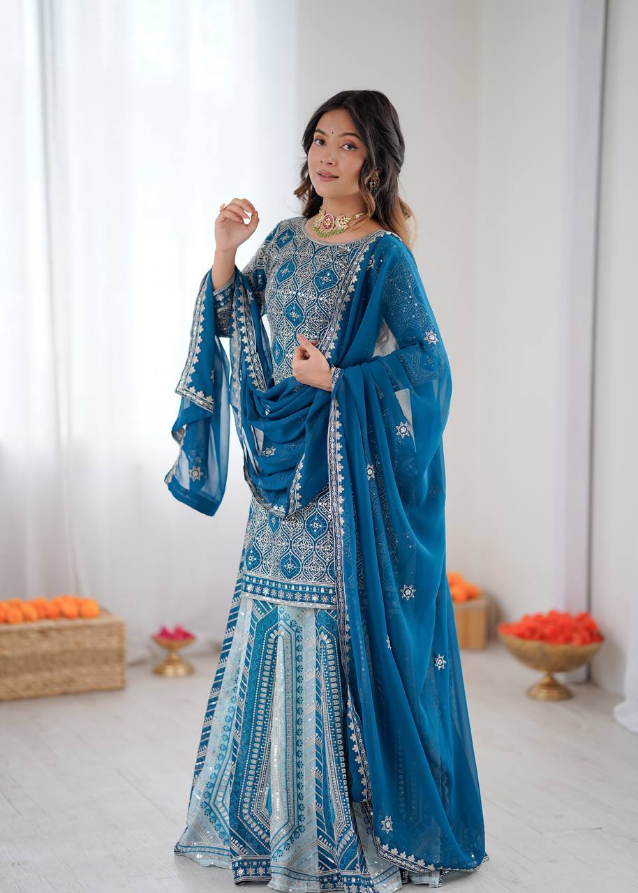 Sky Blue Grand Flair Faux Georgette Lehenga Set