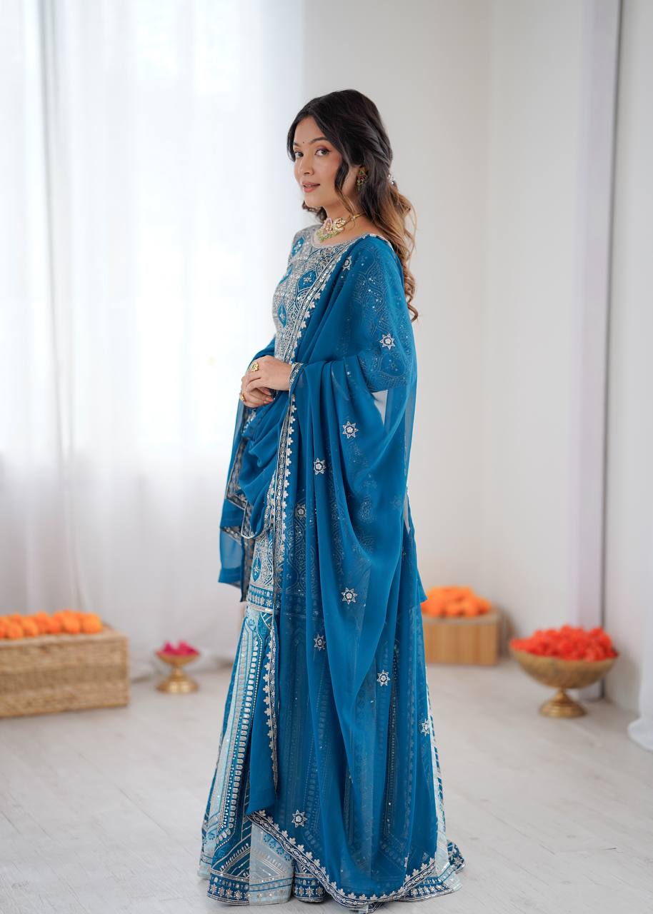 Sky Blue Grand Flair Faux Georgette Lehenga Set