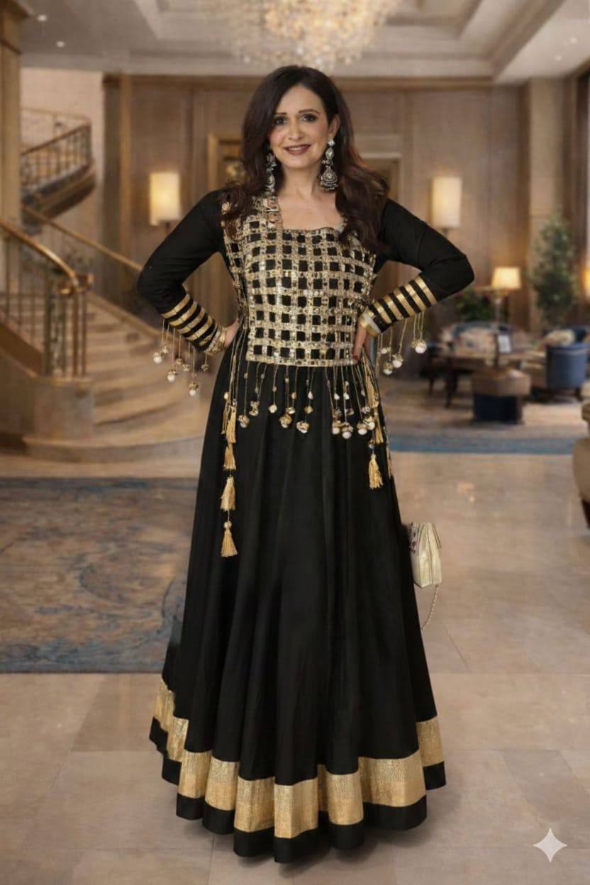 Handwork Anarkali Set with Mirror Work Jacket