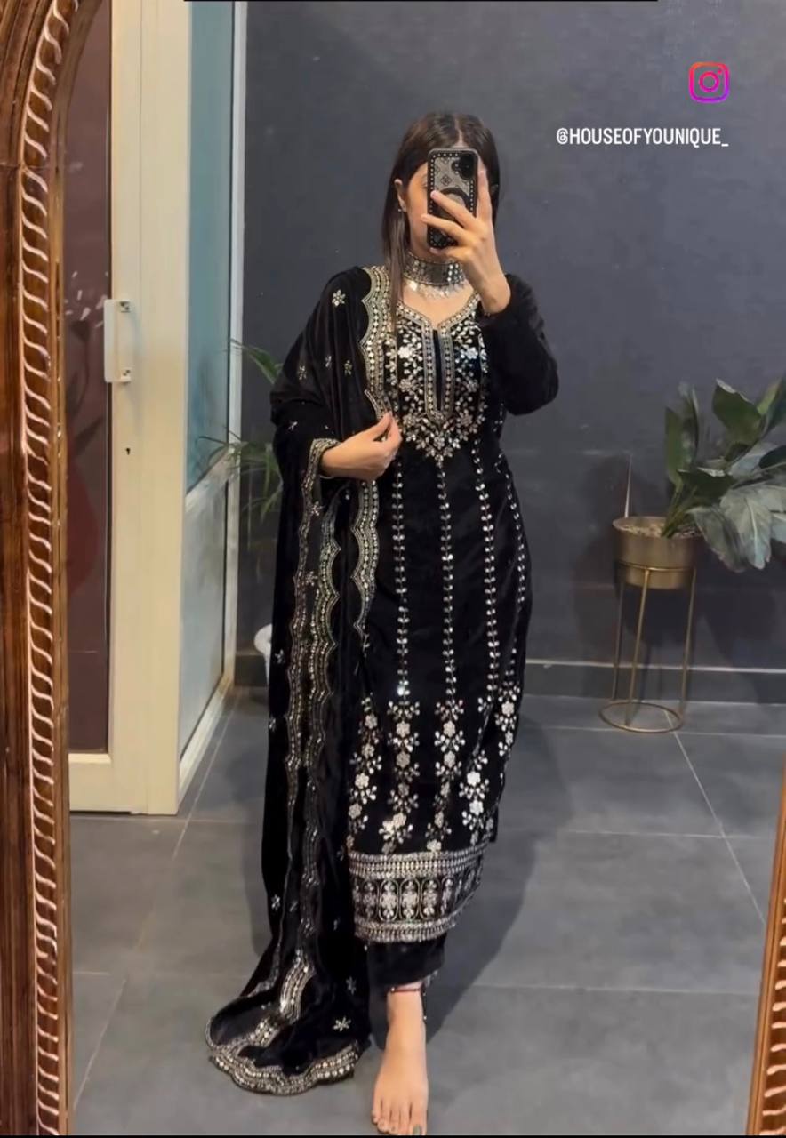 Presenting New Velvet Top -Pent Dupatta Set Fully Stitched Ready To Wear