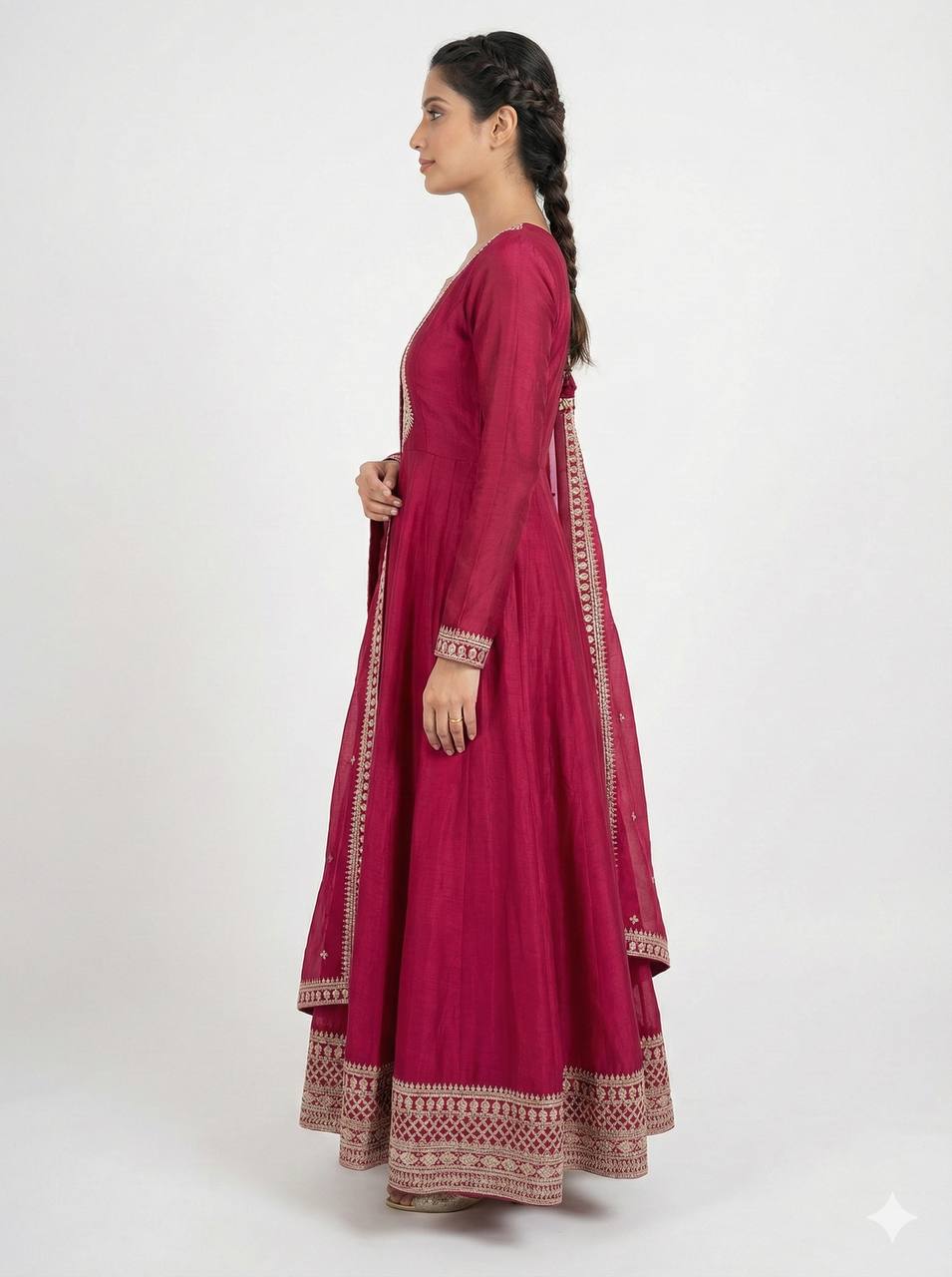 Dark Pink Colour Heavy Vichitra Silk Full Kali Anarkali Gown Set