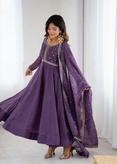 Purple Heavy Crunchy Silk Embroidered Anarkali Set