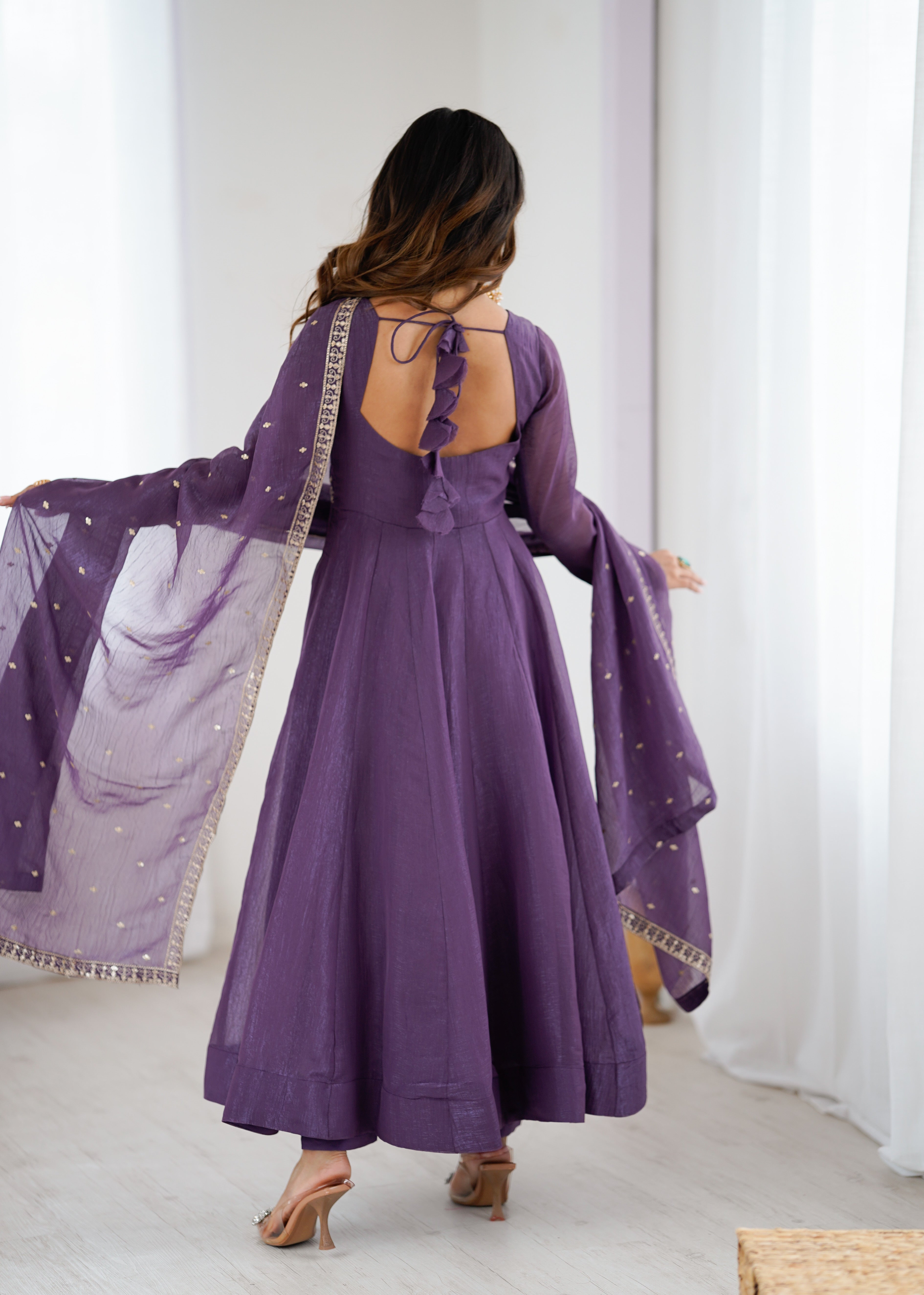 Purple Heavy Crunchy Silk Embroidered Anarkali Set