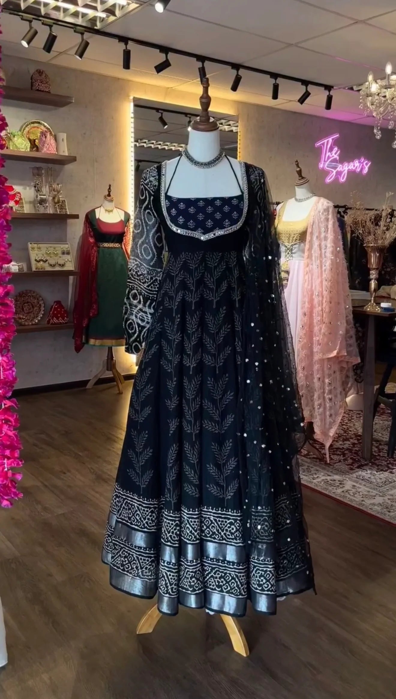 Classic Neavy Blue Block Print Muslin Cotton Anarkali Set