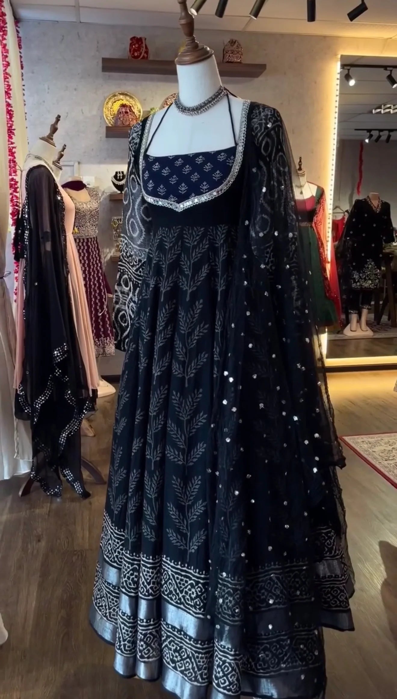 Classic Neavy Blue Block Print Muslin Cotton Anarkali Set