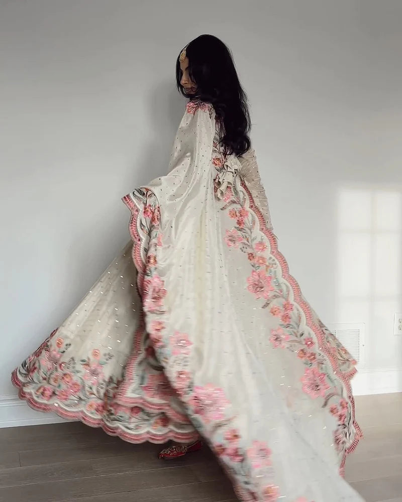 New Partywear Heavy Pure Vichitra Silk Designer Anarkali Suit