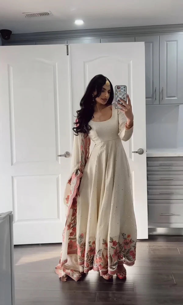 New Partywear Heavy Pure Vichitra Silk Designer Anarkali Suit