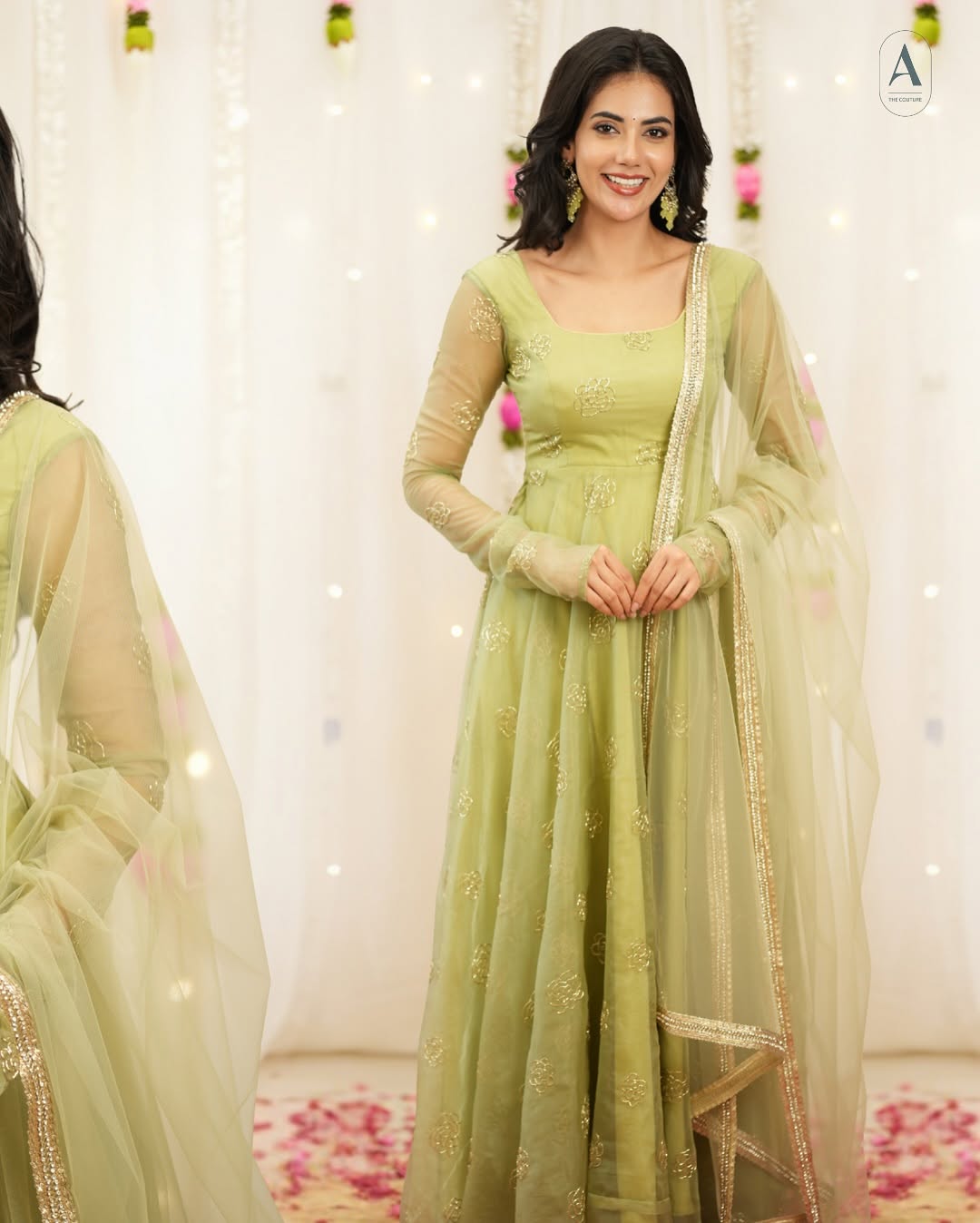 Pastel Embroidered Anarkali Suit Set with Soft Net Dupatta