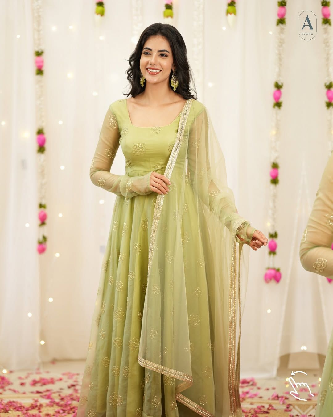 Pastel Embroidered Anarkali Suit Set with Soft Net Dupatta