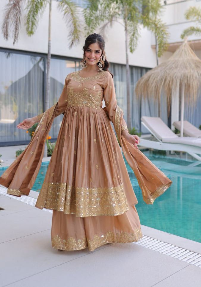 Premium Super Silk Sequin Embroidered Top Sharara Set with Dupatta