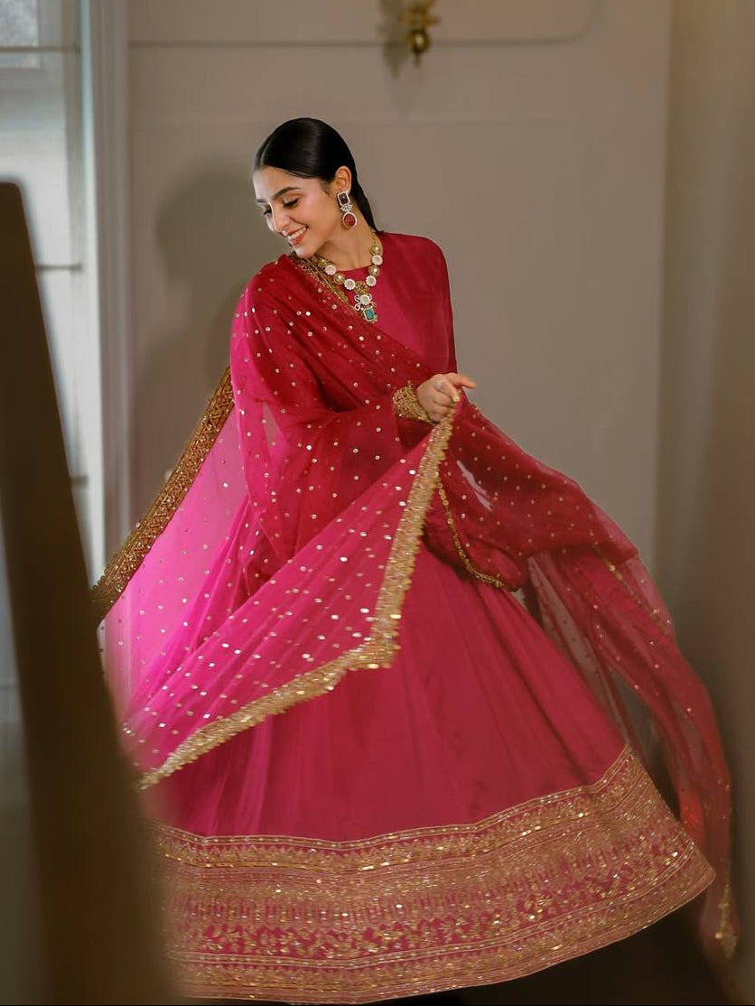 Premium Ready-to-Wear Anarkali Suit Set with Thread & Sequins Embroidery (3 Piece)