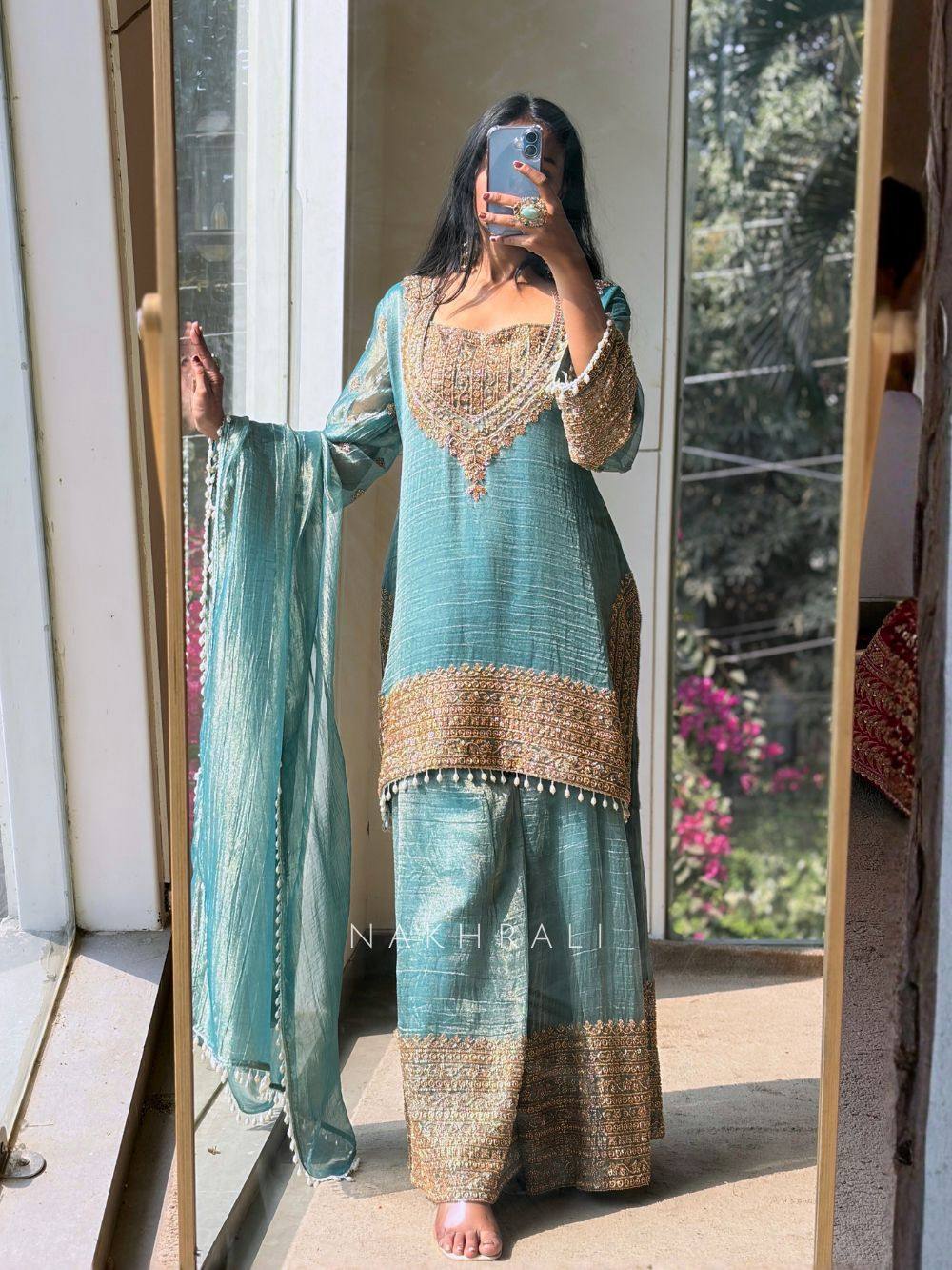 Premium Heavy Embroidered Frendy Silk Top-Bottom-Dupatta Set