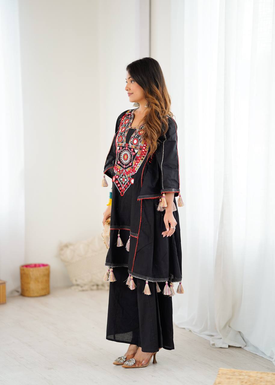 Black Color Pure Khadi Cotton Kurta With Pant Set