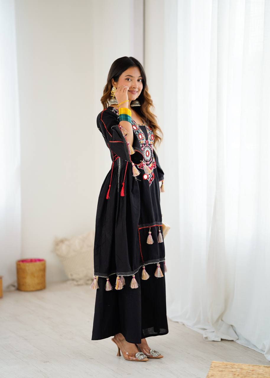 Black Color Pure Khadi Cotton Kurta With Pant Set