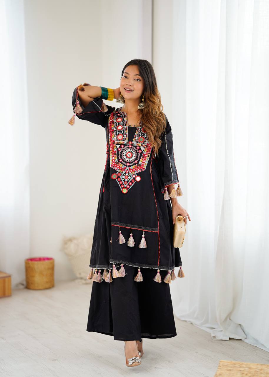 Black Color Pure Khadi Cotton Kurta With Pant Set