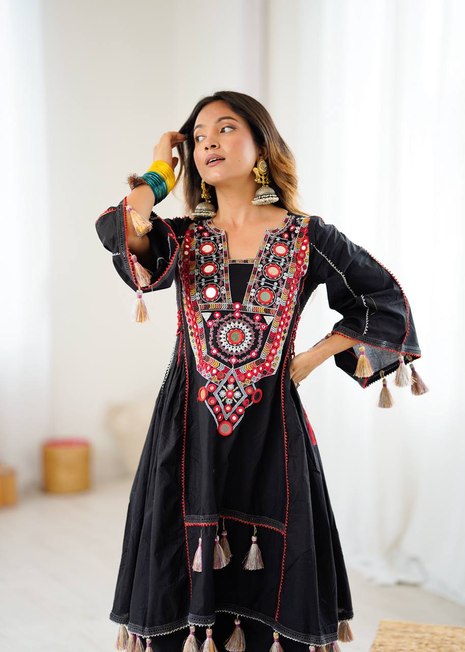 Black Color Pure Khadi Cotton Kurta With Pant Set