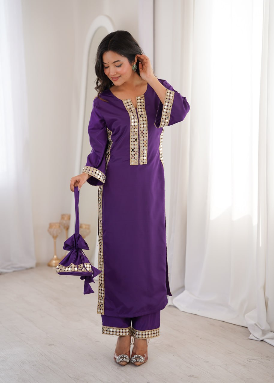 Designer Mirror Work Kurti Set with Matching Batwa