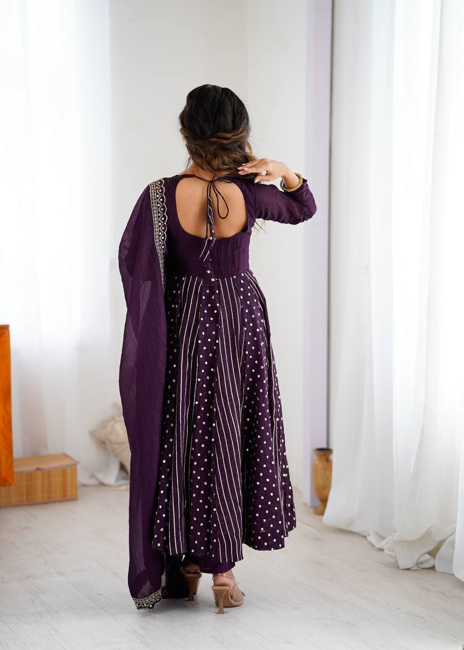 New Partywear Premium Crunchy Silk with a full Flair Anarkali Kurta Set