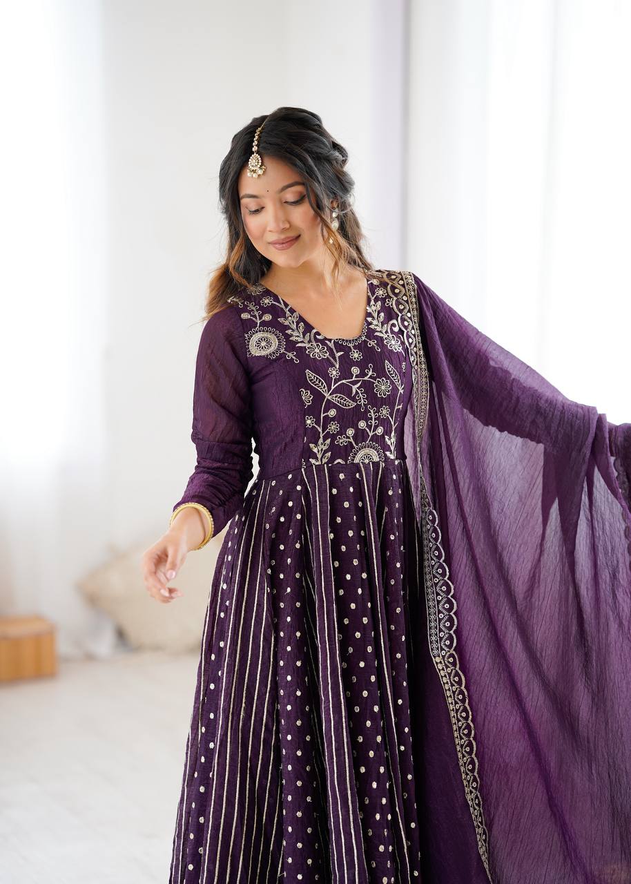 New Partywear Premium Crunchy Silk with a full Flair Anarkali Kurta Set