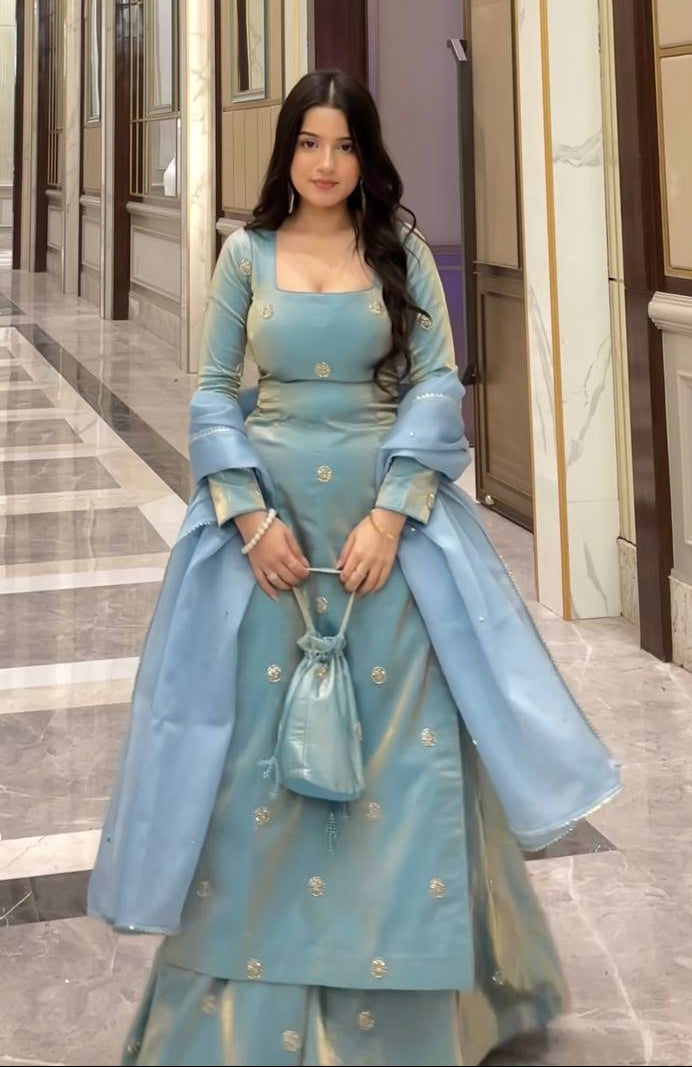 Premium Fandy Silk 3-Piece Set with Sequins Work & Designer Dupatta