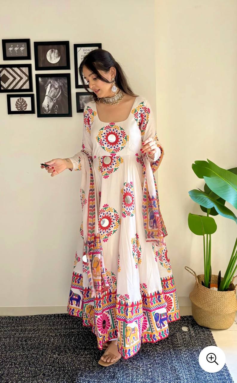 New Designer Satin Silk Kurta Set with Fancy Latkan & Hand Mirror Work