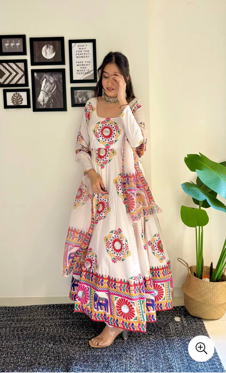 New Designer Satin Silk Kurta Set with Fancy Latkan & Hand Mirror Work