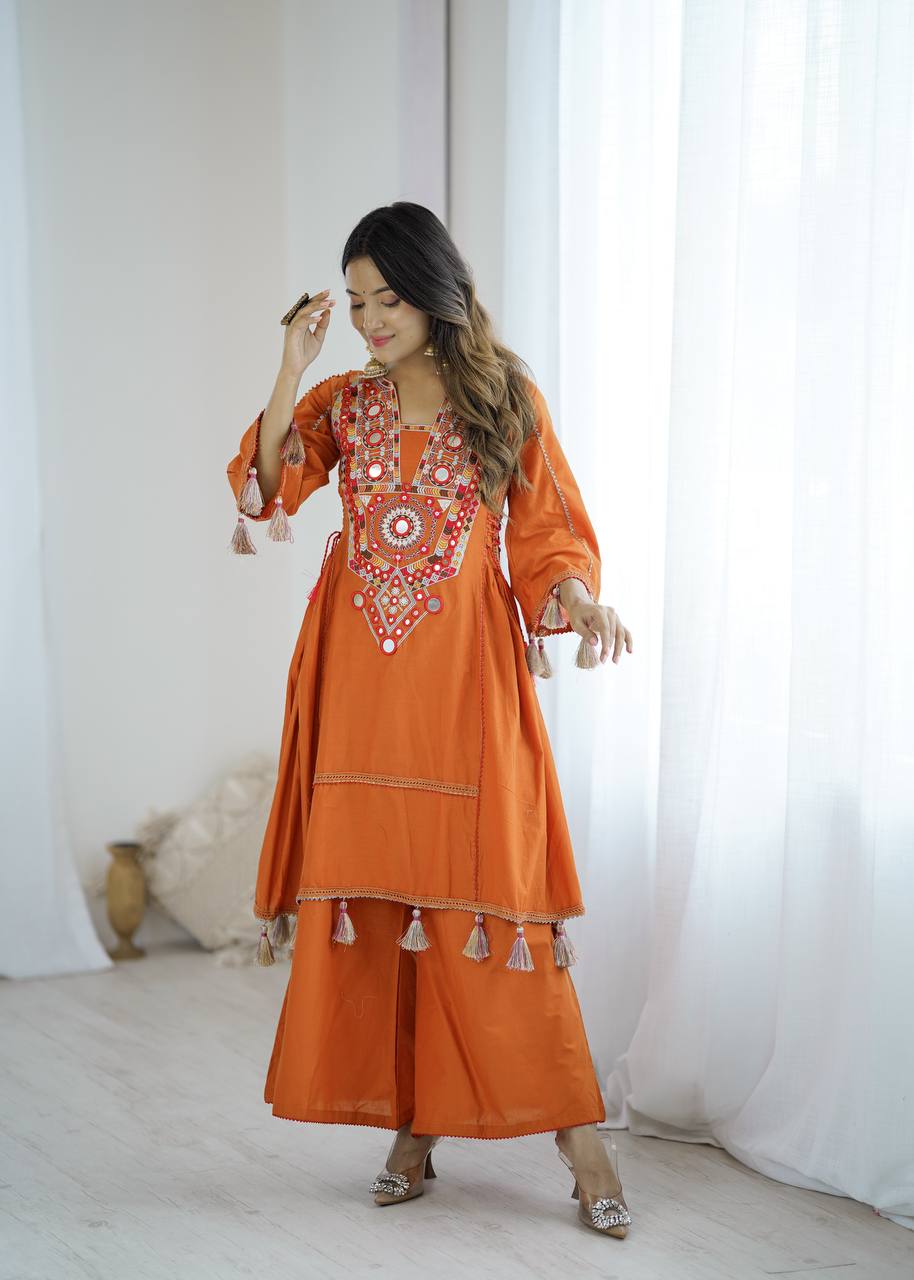 Orange Color Pure Khadi Cotton Kurta With Pant Set