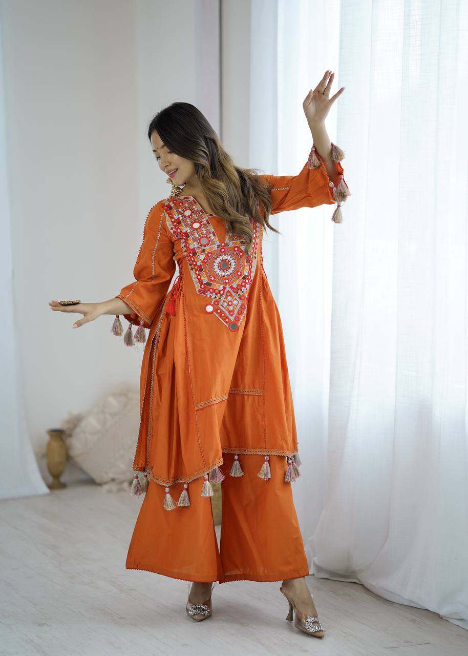 Orange Color Pure Khadi Cotton Kurta With Pant Set