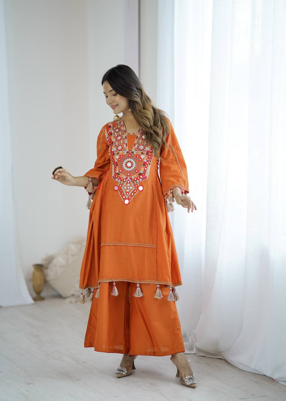 Orange Color Pure Khadi Cotton Kurta With Pant Set