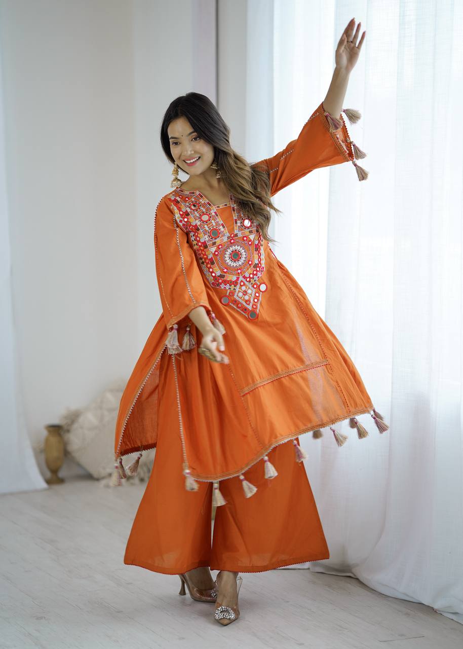 Orange Color Pure Khadi Cotton Kurta With Pant Set