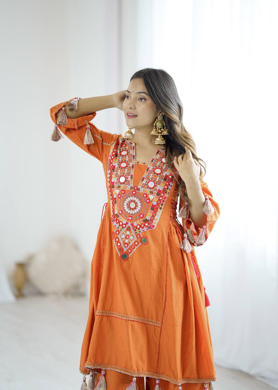 Orange Color Pure Khadi Cotton Kurta With Pant Set