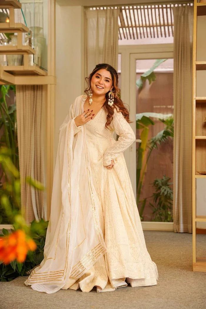 Elegant Ivory Wedding Wear Heavy Embroidered Anarkali Suit