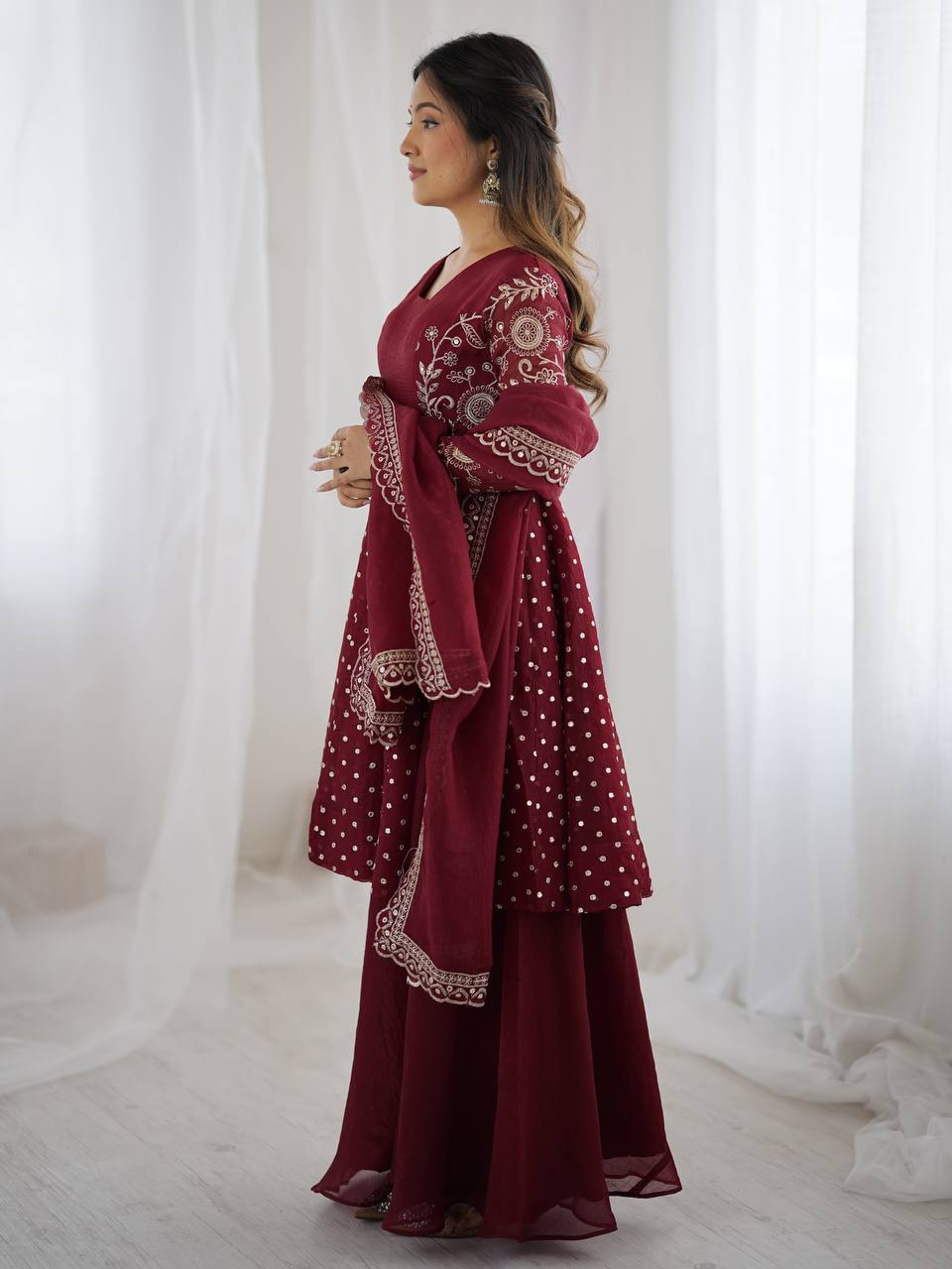 New Functionwear Premium Crunchy Silk Kurta With Crunchy Silk with Full Flair Sharara Set