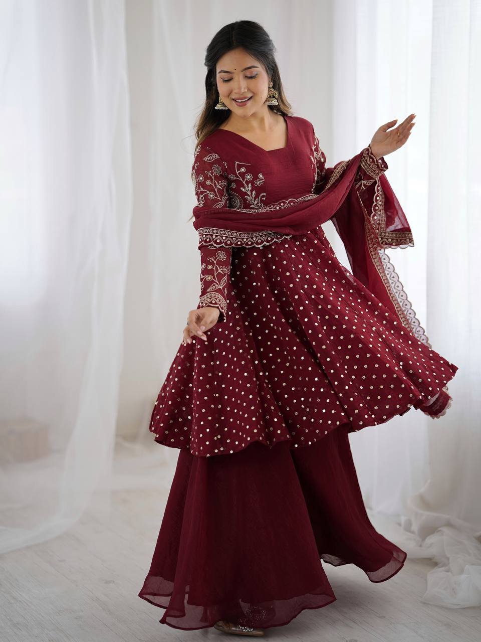 New Functionwear Premium Crunchy Silk Kurta With Crunchy Silk with Full Flair Sharara Set