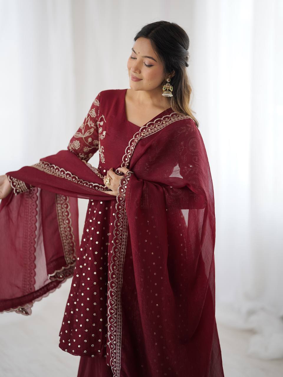 New Functionwear Premium Crunchy Silk Kurta With Crunchy Silk with Full Flair Sharara Set