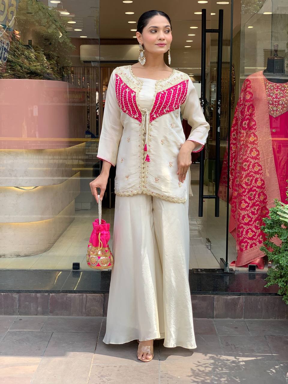 New Party Wear Luxurious Roman Silk adorned with intricate embroidery Cord Set