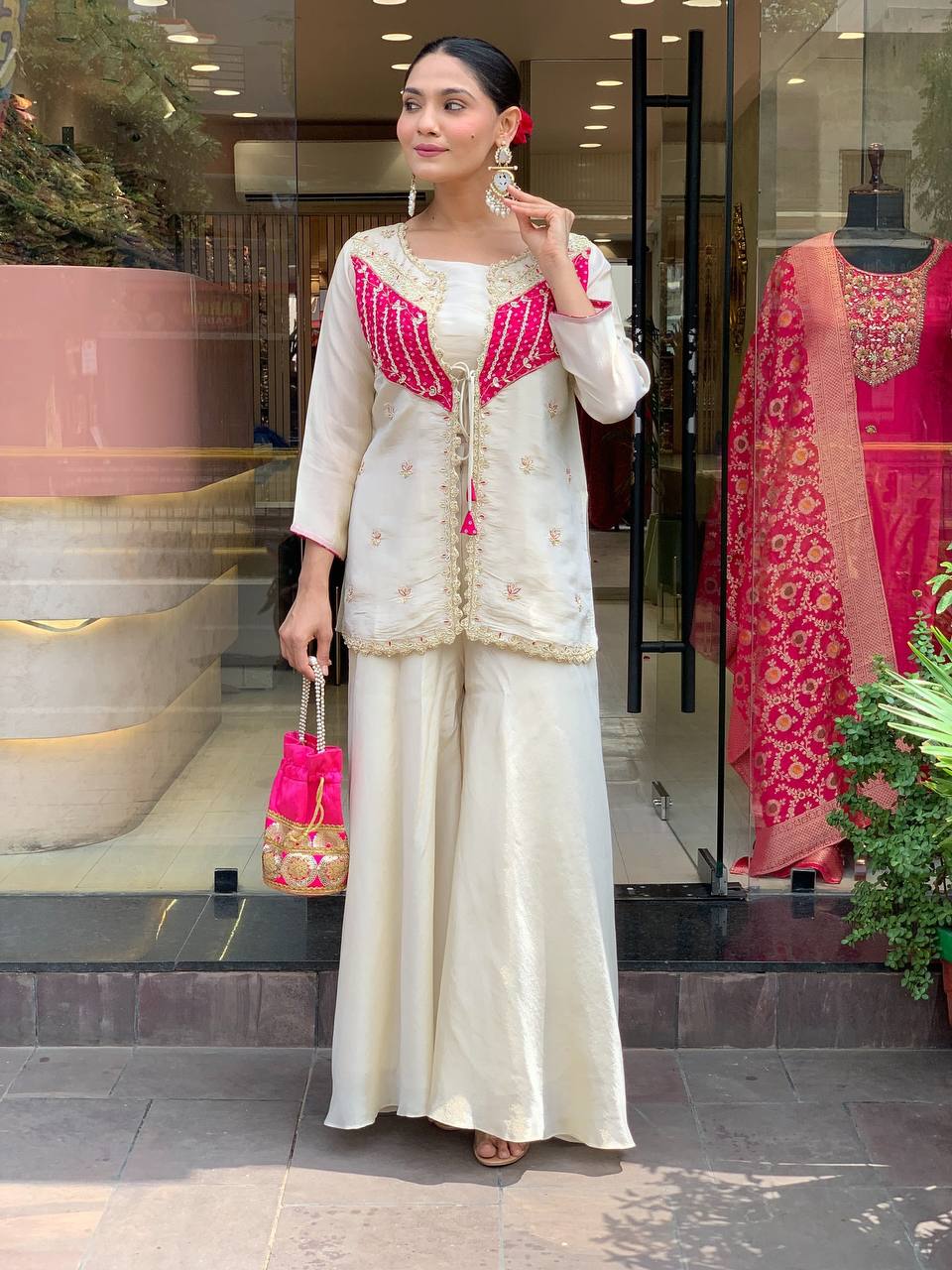 New Party Wear Luxurious Roman Silk adorned with intricate embroidery Cord Set