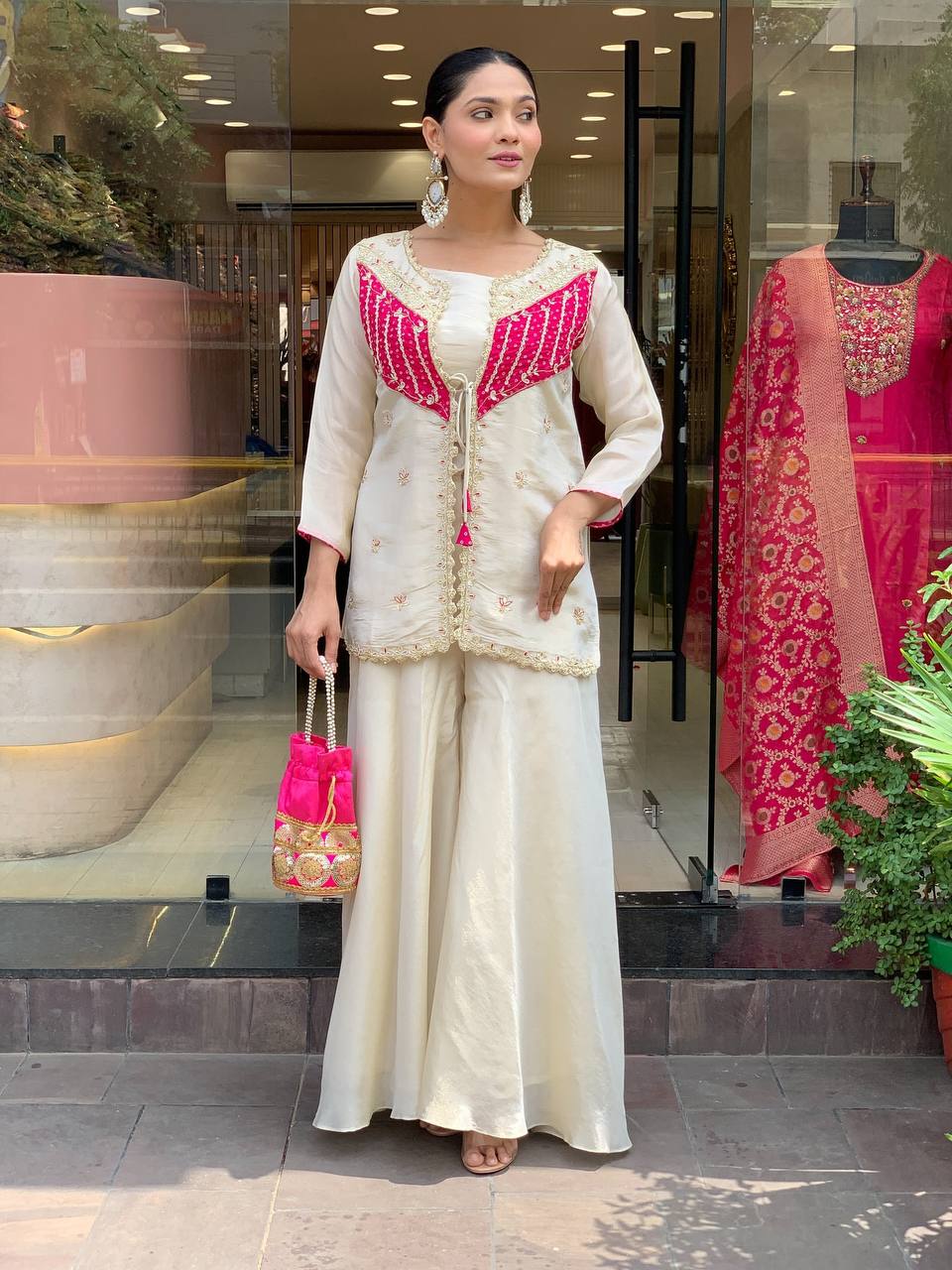New Party Wear Luxurious Roman Silk adorned with intricate embroidery Cord Set