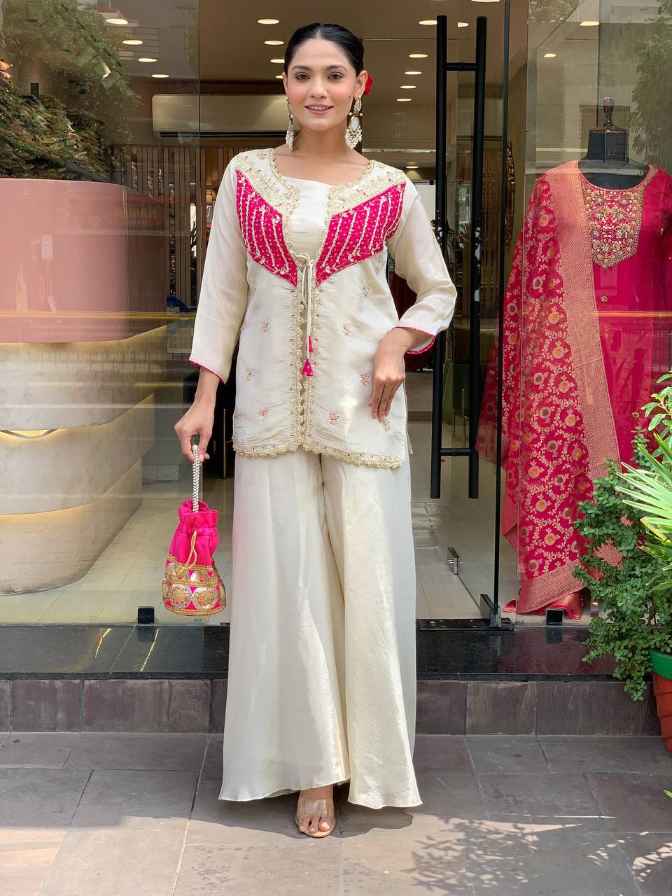 New Party Wear Luxurious Roman Silk adorned with intricate embroidery Cord Set
