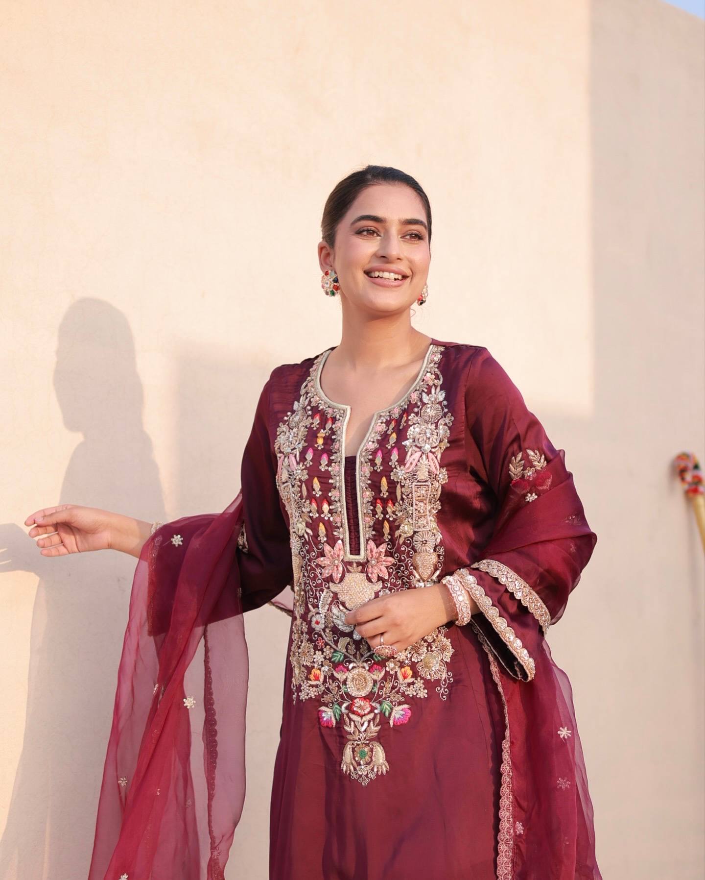 Designer Red color Top & Palazzo with Dupatta with Embroidery Sequence & Dori Work