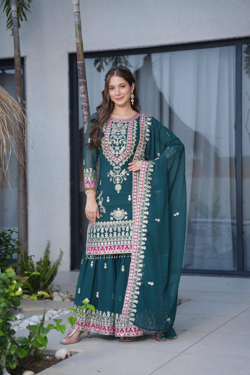 Rama Royal Embroidered Kurta Palazzo Set with Dupatta