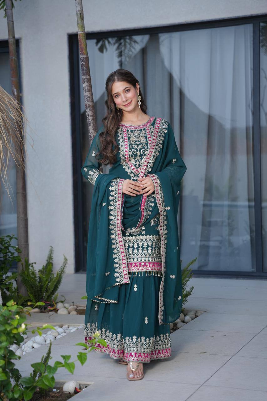Rama Royal Embroidered Kurta Palazzo Set with Dupatta