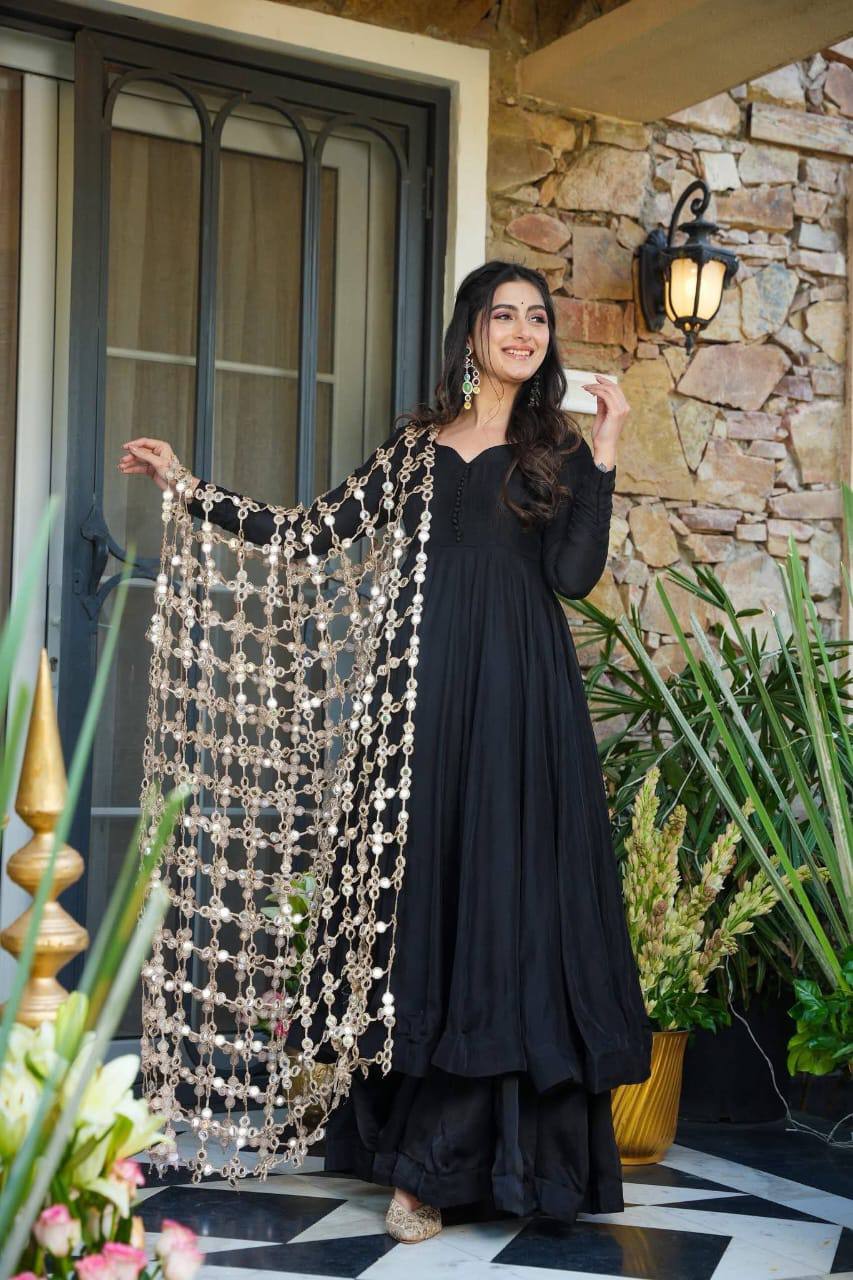 Black Crepe Mystic Anarkali Suit Set