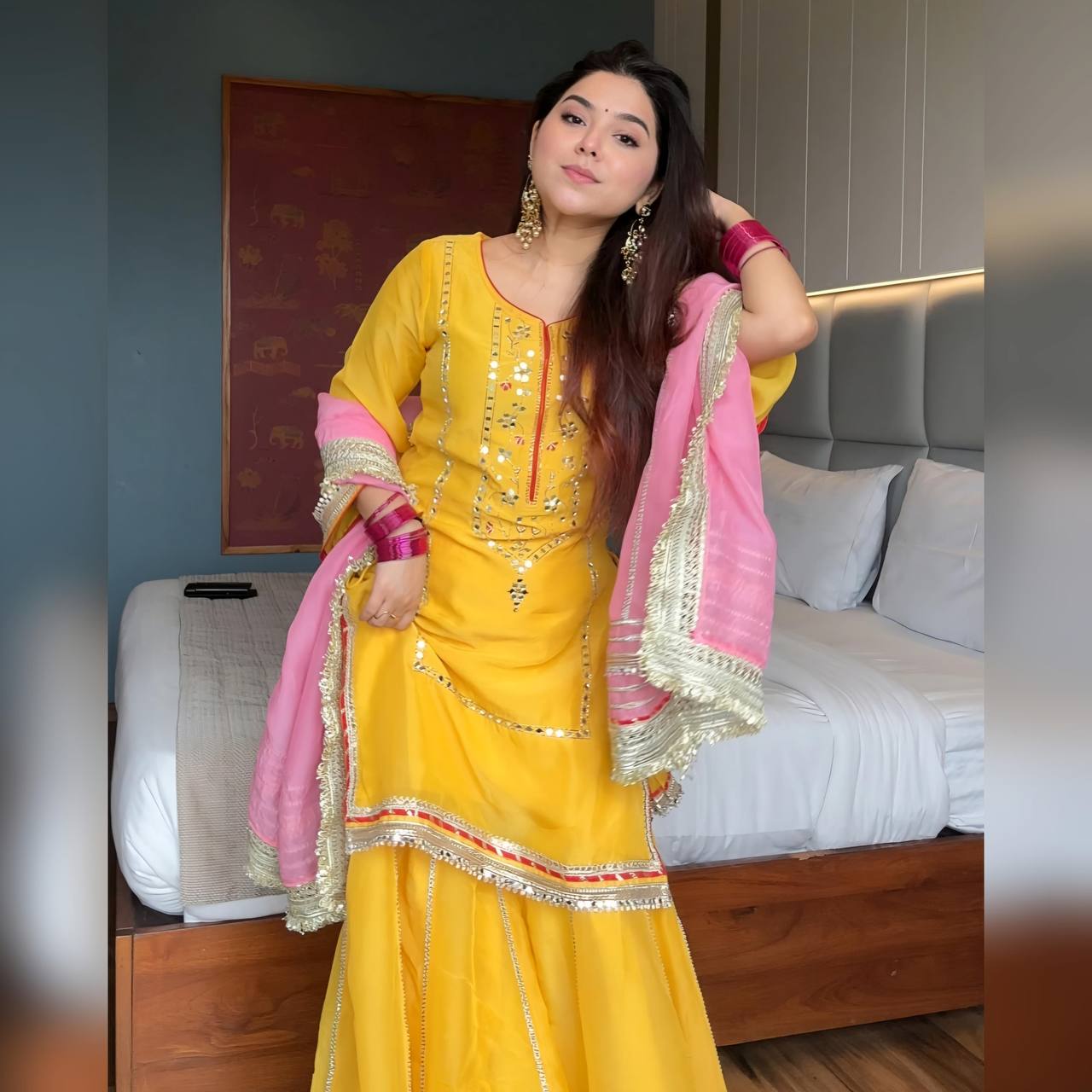 Premium Designer Yellow Sharara Set