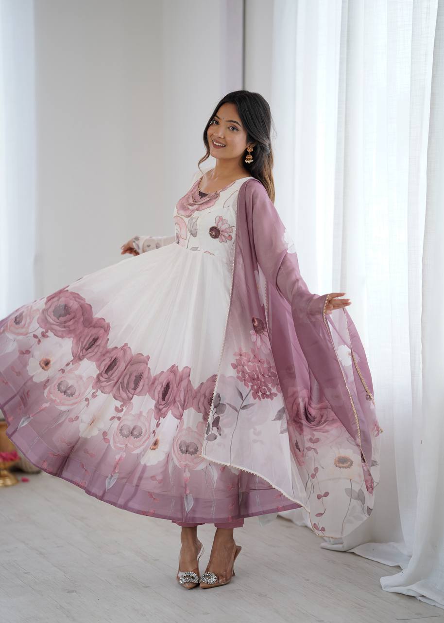 Beautiful Partywear Premium Organza Silk Anarkali Set
