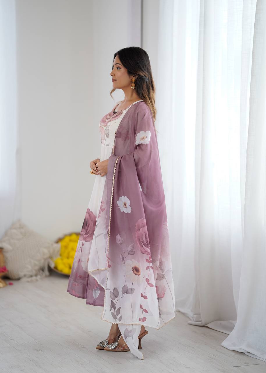 Beautiful Partywear Premium Organza Silk Anarkali Set
