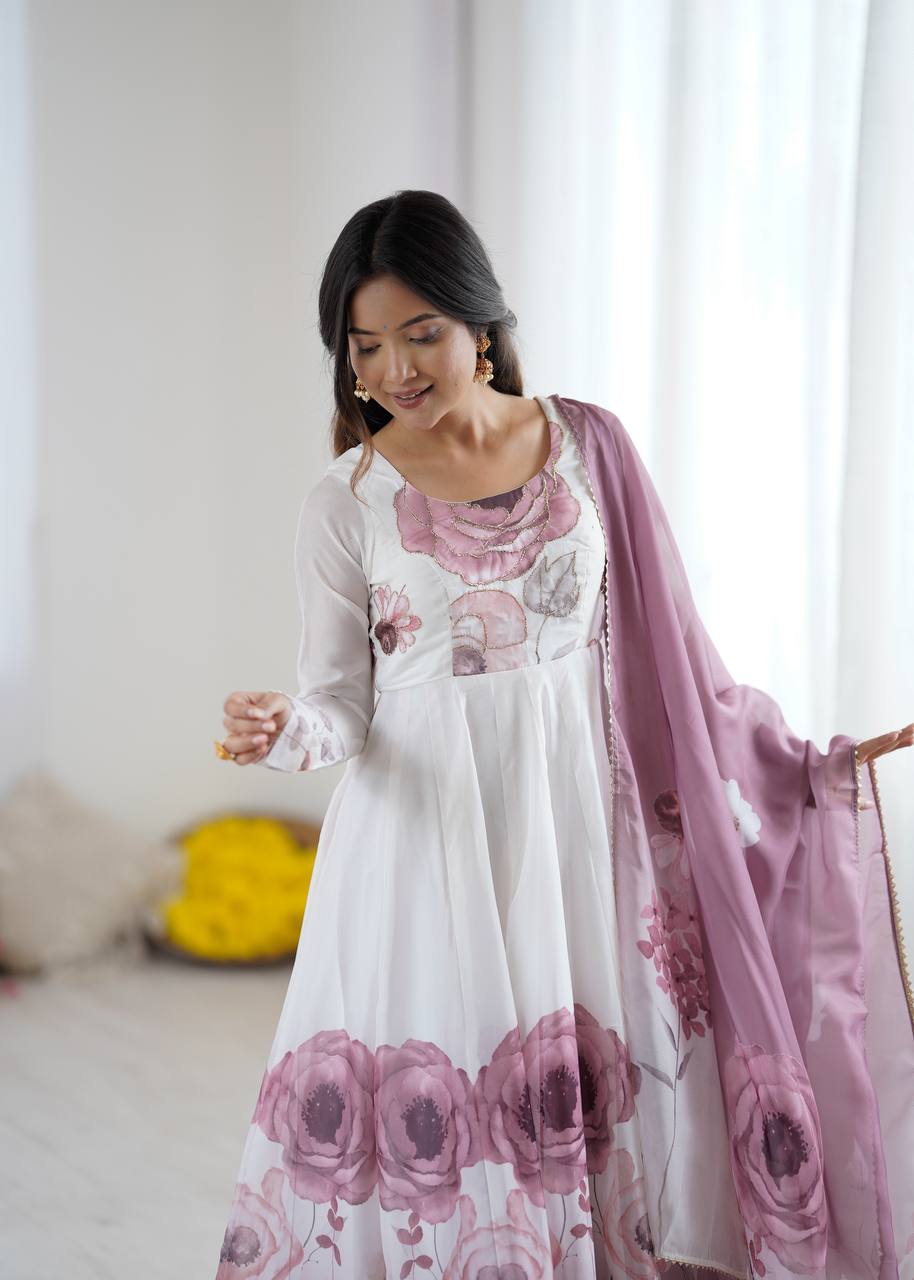 Beautiful Partywear Premium Organza Silk Anarkali Set