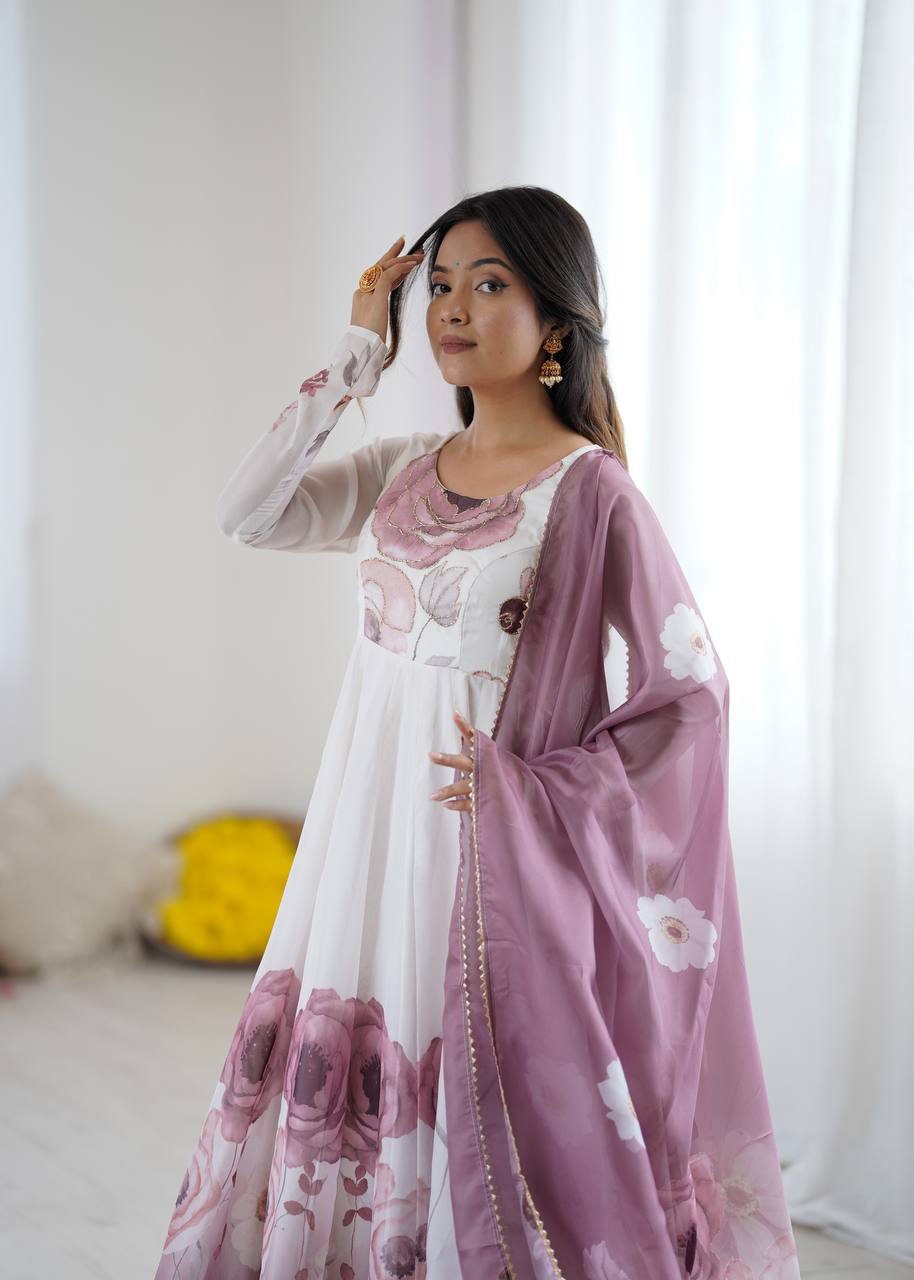 Beautiful Partywear Premium Organza Silk Anarkali Set